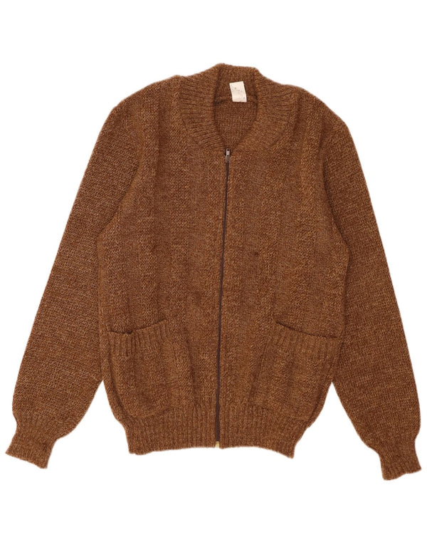 VINTAGE Pull Cardigan Homme Petit Marron Moucheté