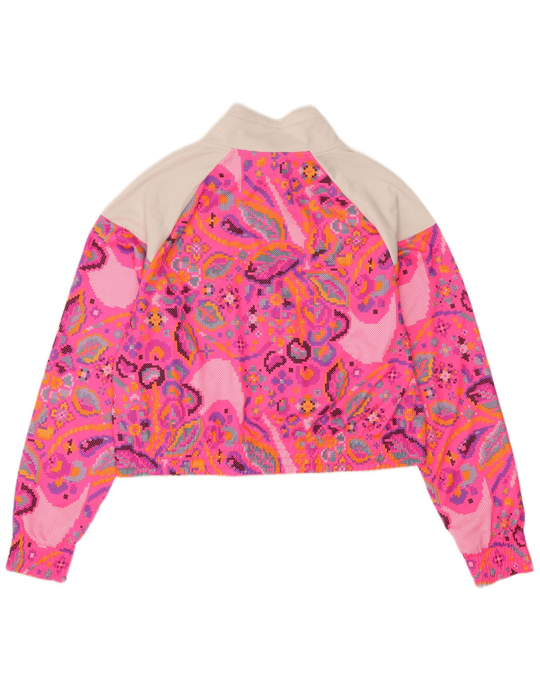 Nike Femme Crop Survêtement Top Veste UK 16 Grand Rose Géométrique Polyester