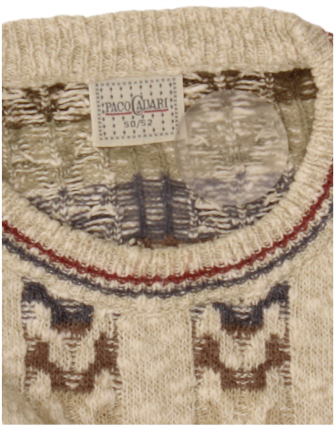 Paco Calvari Pull ras du cou pour homme IT 50/52 Beige moyen géométrique