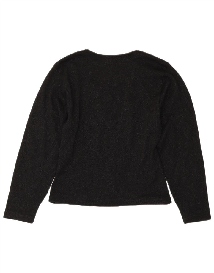 vintage Femme Cardigan Ouvert Pull IT 44 Laine Vierge Noire Moyenne