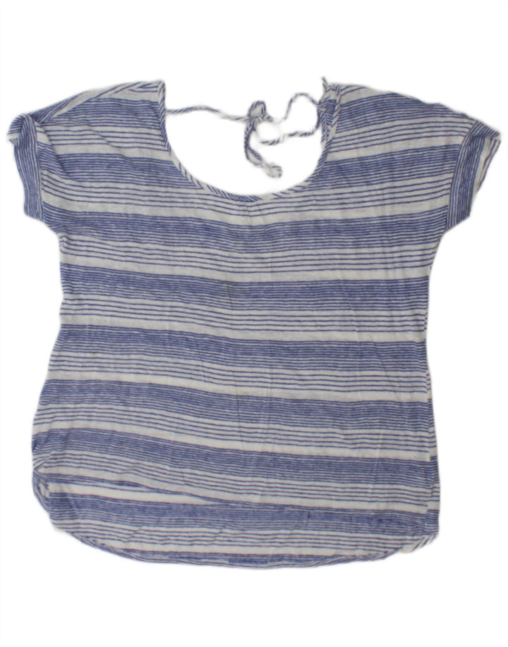 Fat Face Chemisier Femme Top UK 16 Grand Lin Rayé Bleu