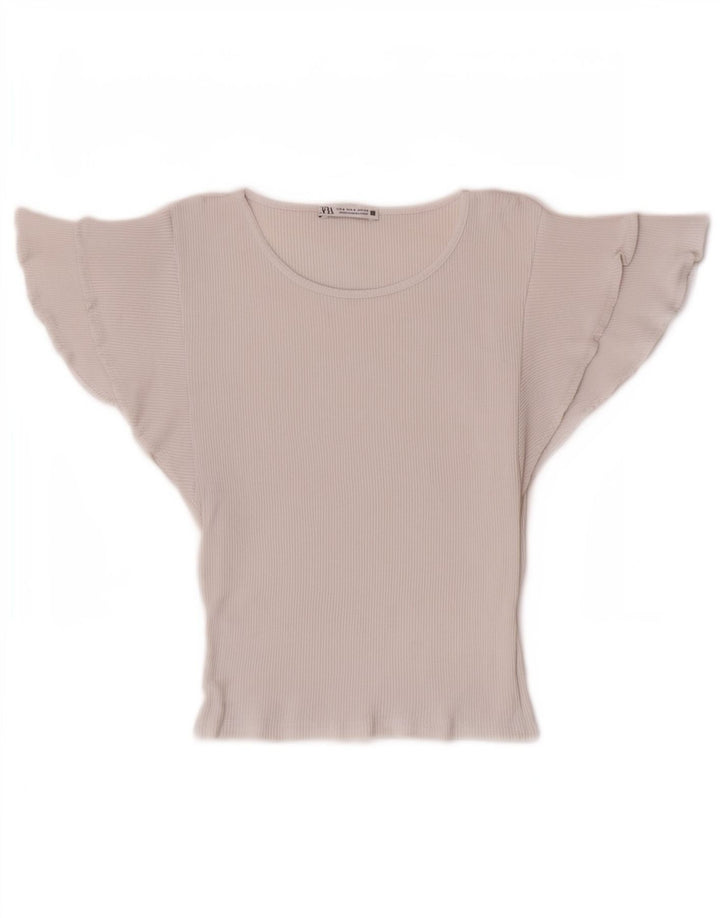 Zara Womens Crop Batwing Blouse Top UK 8 Petit Coton Blanc