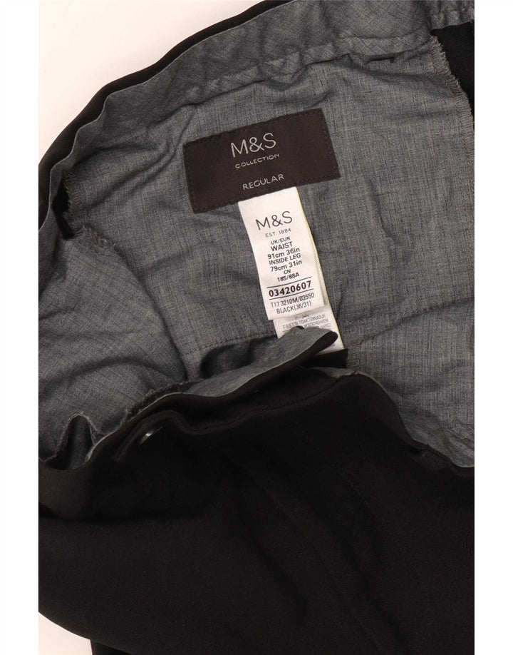 Marks & Spencer Pantalon de costume droit pour homme W36 L31 Noir Polyester