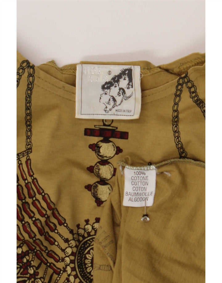 vintage Femmes Motif Abstrait Graphique T-Shirt Top IT 46 Grand Marron