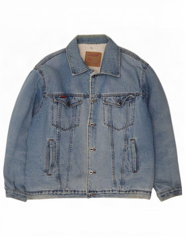 vintage Mens Denim Sherpa Veste UK 42 XL Bleu