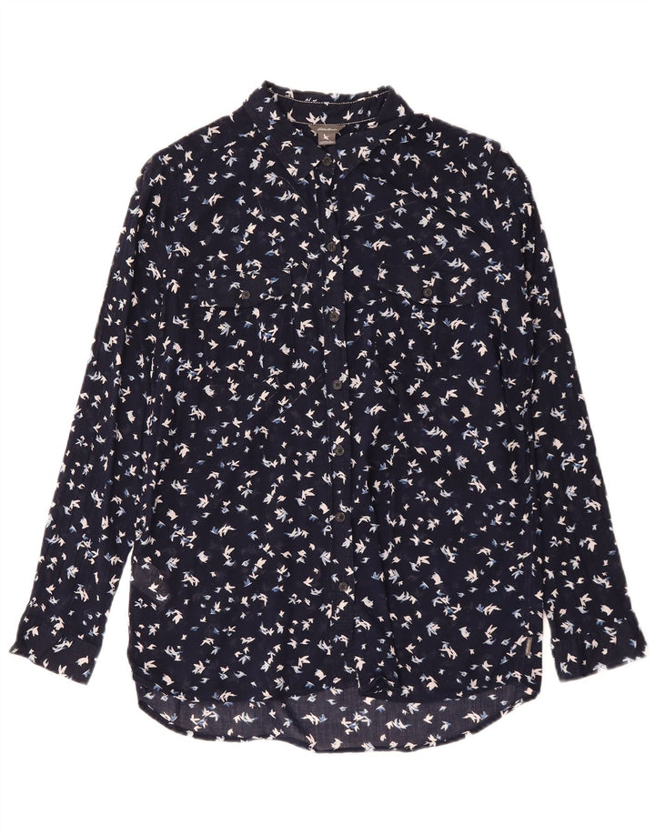 Eddie Bauer Chemise à motif abstrait pour femme UK 16 Grand coton bleu marine