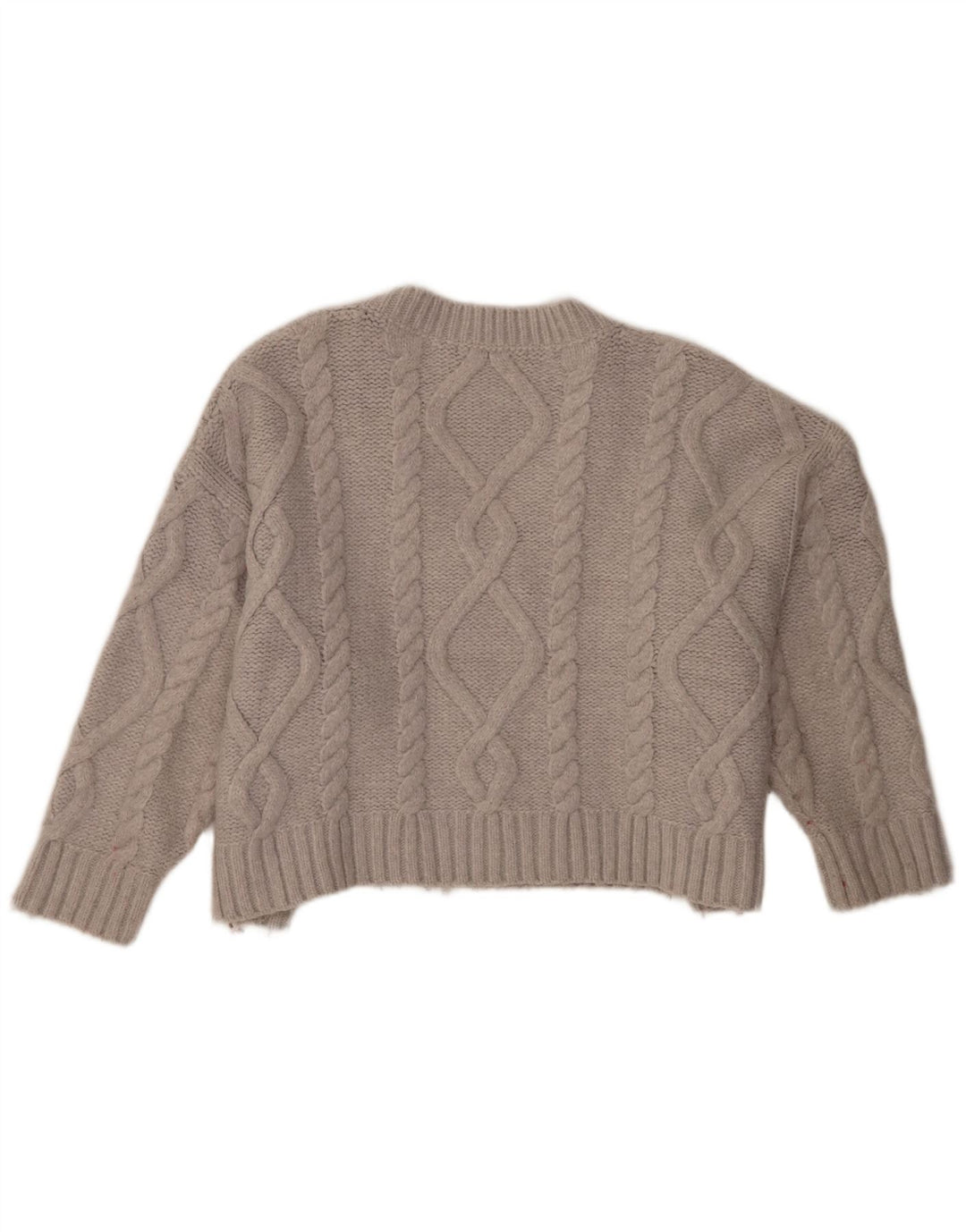 Zara Pull court surdimensionné à col en V pour femme UK 14 Gris moyen Acrylique