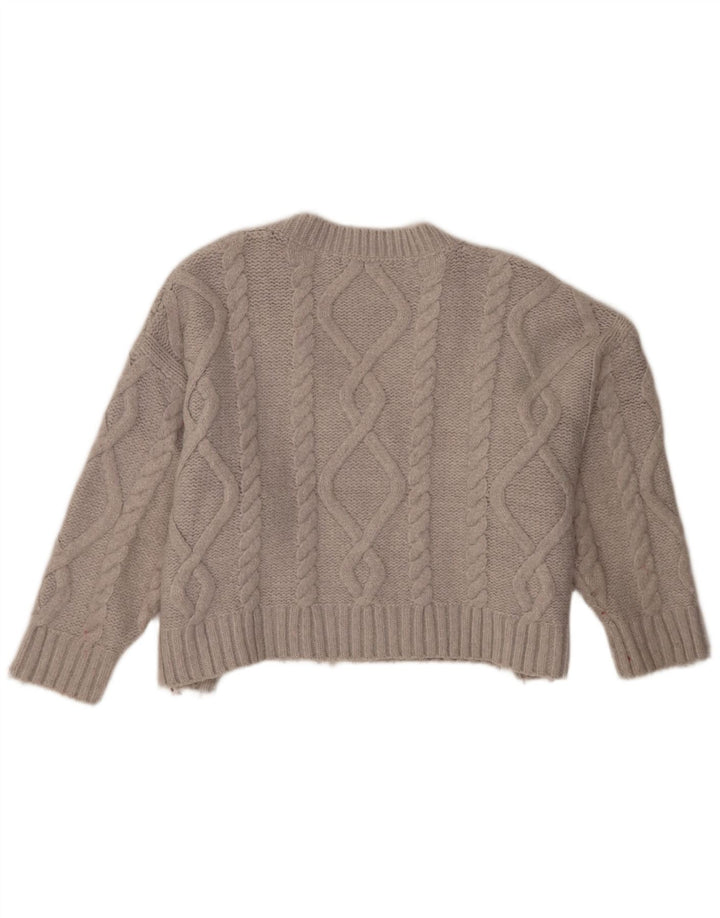 Zara Pull court surdimensionné à col en V pour femme UK 14 Gris moyen Acrylique