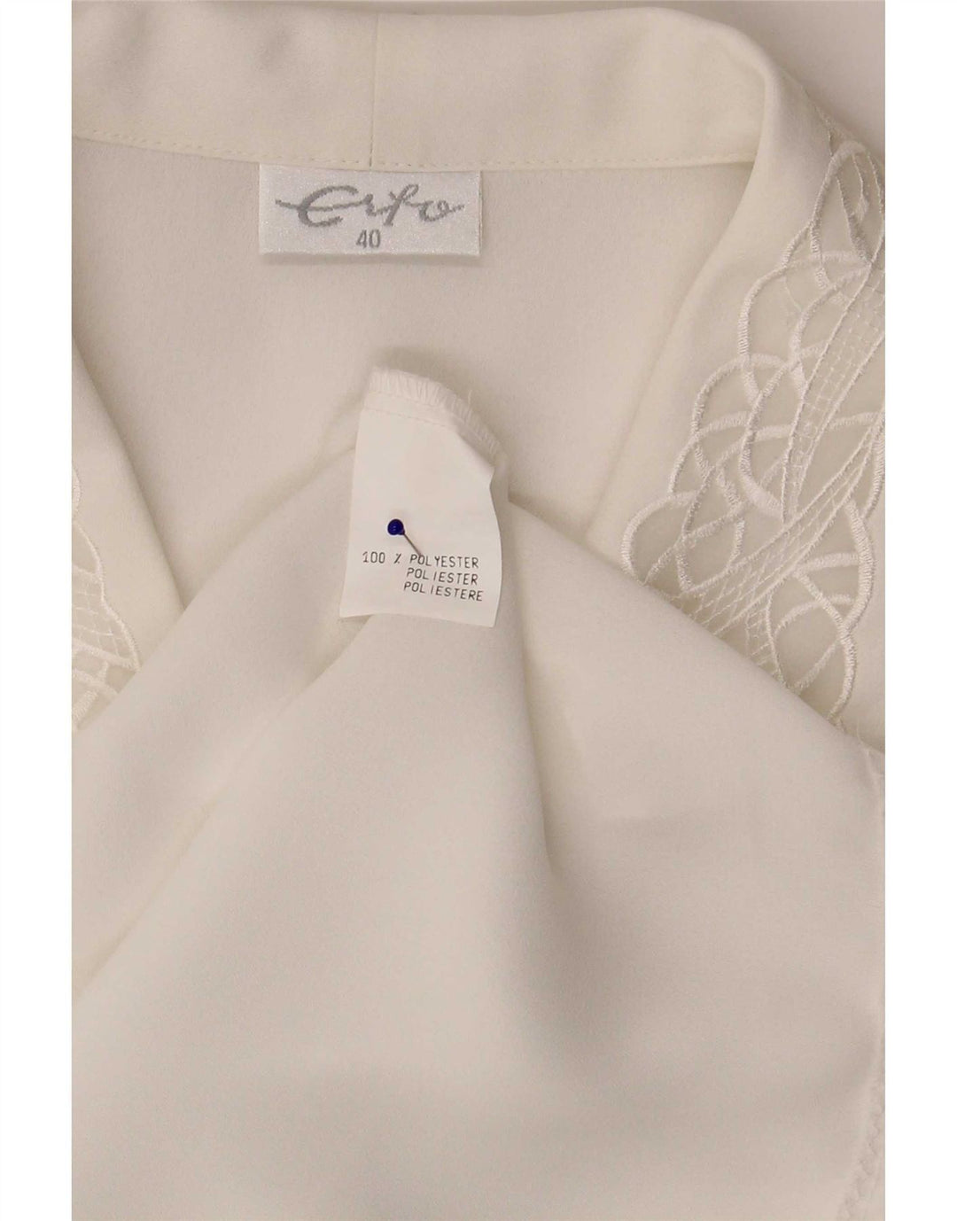 Chemisier chemise femme vintage EU 40 Polyester blanc moyen