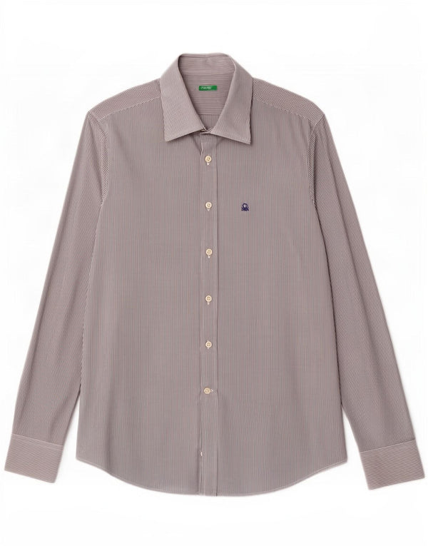 Benetton Chemise Homme Bleu Marine Moyen Rayure Fine