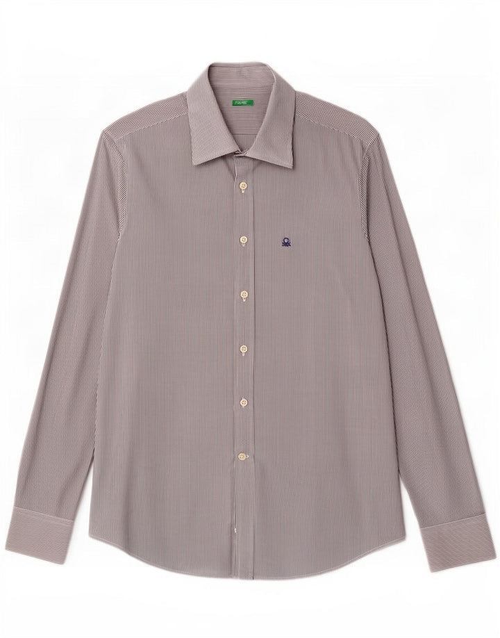 Benetton Chemise Homme Bleu Marine Moyen Rayure Fine