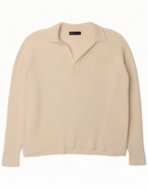 Marks & Spencer Pull col polo pour femme UK 22 3XL Blanc cassé Viscose