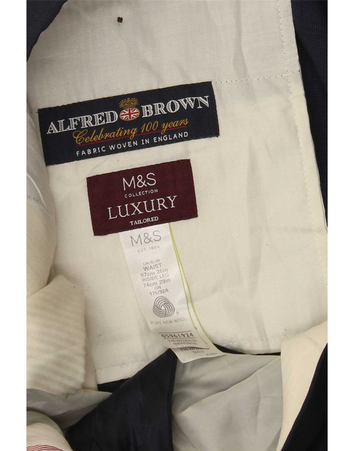 Marks & Spencer Pantalon de Costume Droit Homme W38 L29 Bleu Marine Laine