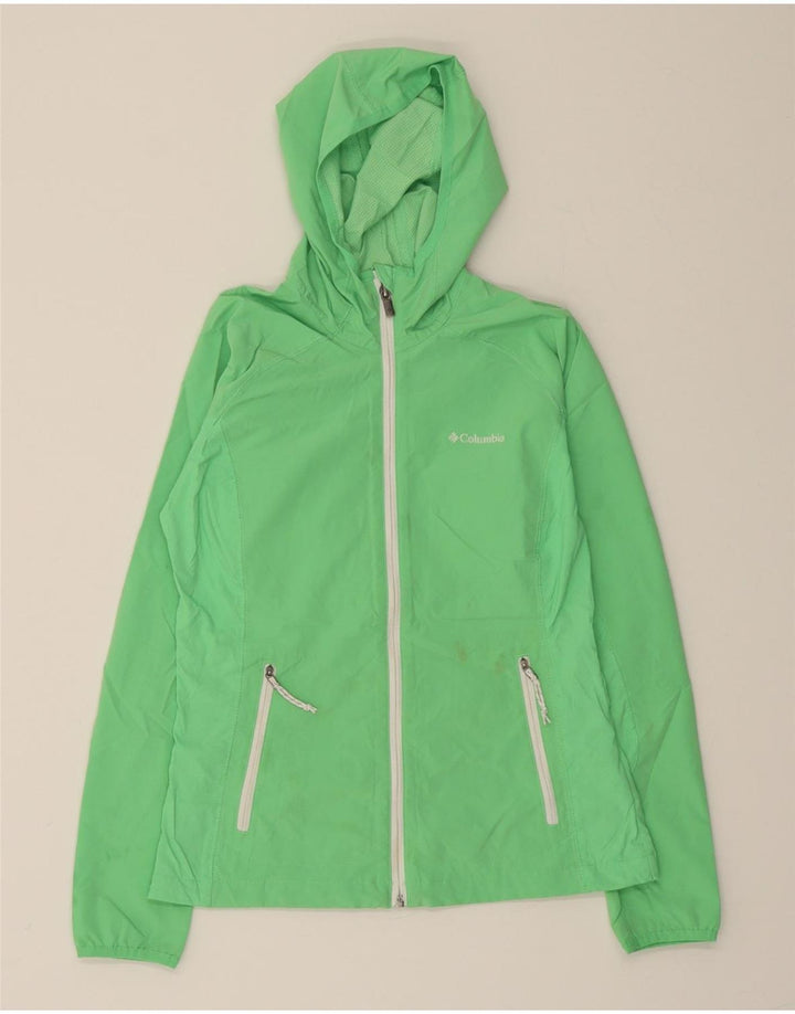 COLUMBIA Womens Hooded Rain Jacket UK 6 XS Green Polyester Vintage Columbia and Second-Hand Columbia from Messina Hembry 