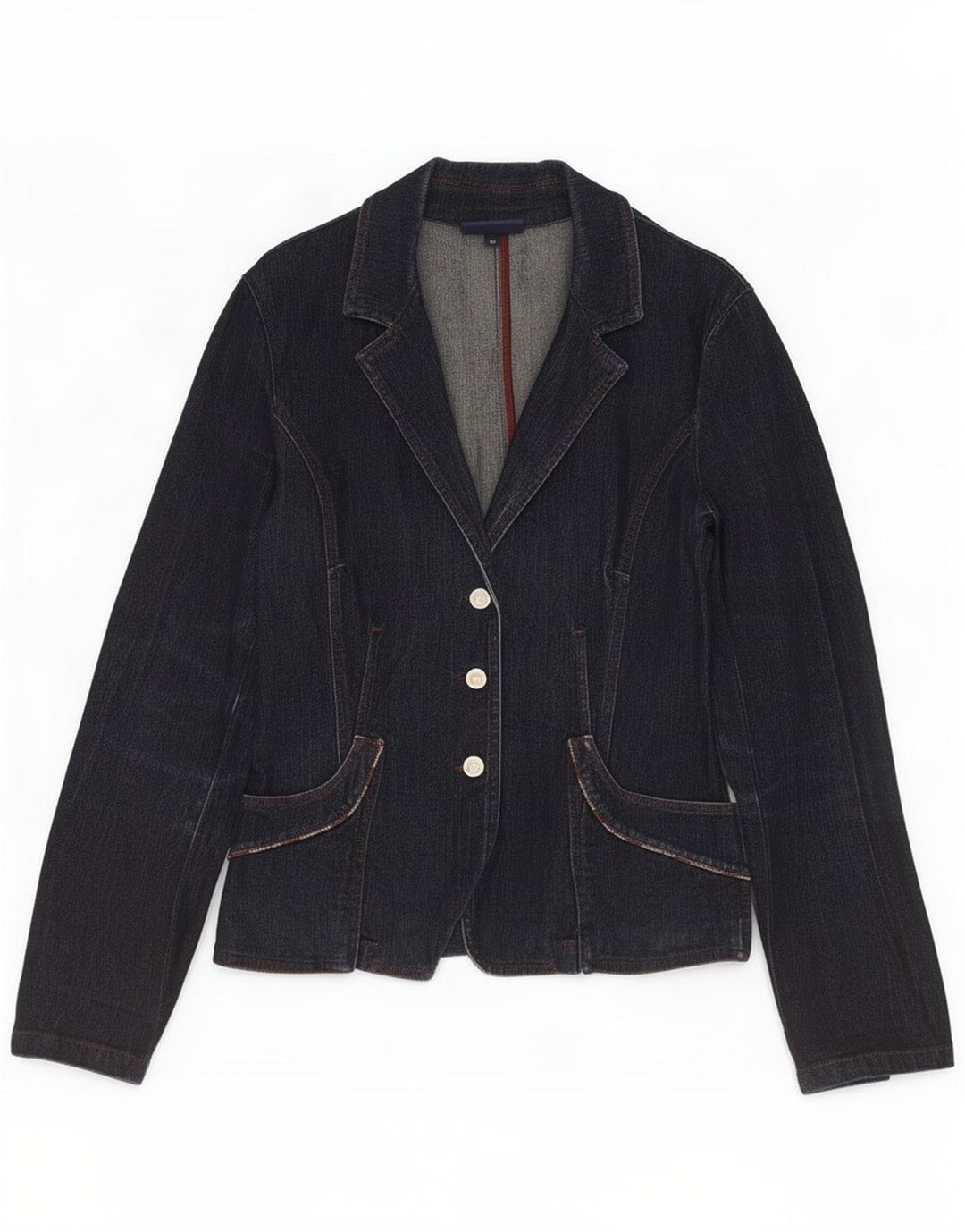 Trussardi Jeans Veste Blazer En Jean À 3 Boutons Femme IT 46 Large Bleu Marine