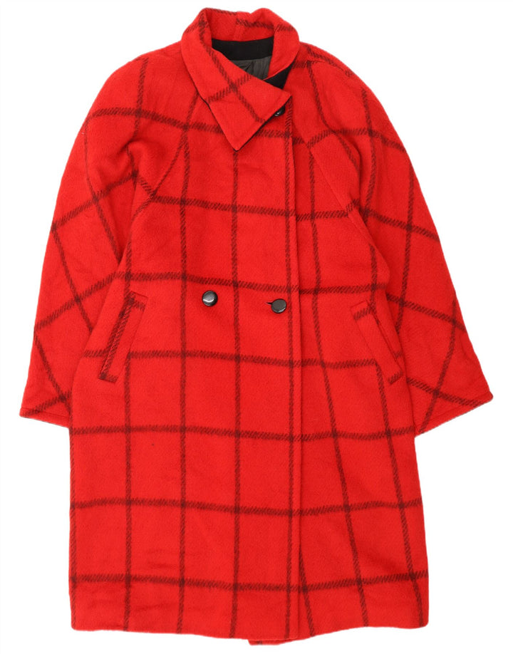 vintage Femme Oversize Double Breasted Coat IT 44 Moyen Rouge Check Wool