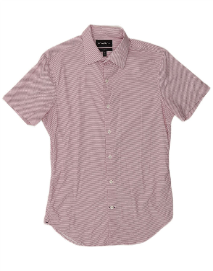 BONOBOS Chemise à manches courtes pour homme, coupe ajustée, petit chevron en nylon rose
