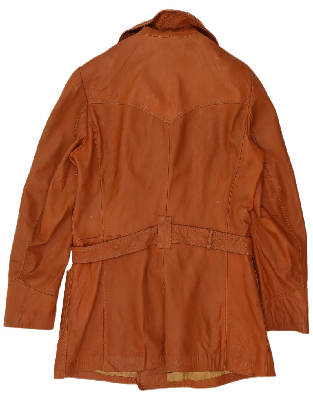 vintage Femmes Double Breasted Manteau en cuir UK 14 Brun Moyen