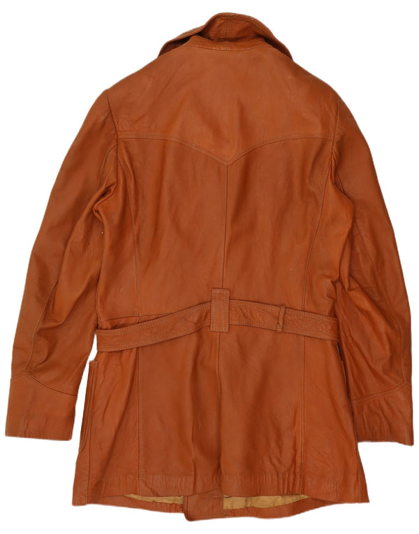 vintage Femmes Double Breasted Manteau en cuir UK 14 Brun Moyen