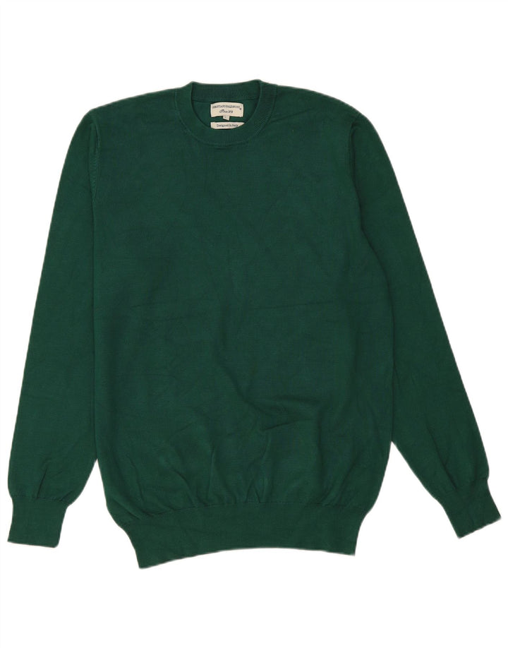 vintage Mens Crew Neck Jumper Pull Grande Viscose Verte