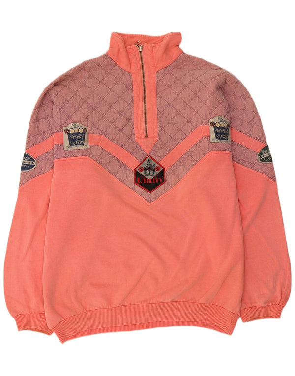 Chewan Sweat-shirt graphique à col zippé pour homme en coton color block rose 2XL