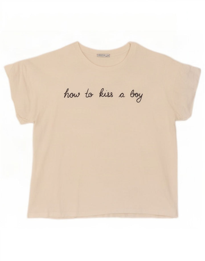 Zara T-shirt graphique surdimensionné pour femme UK 10 Petit Blanc