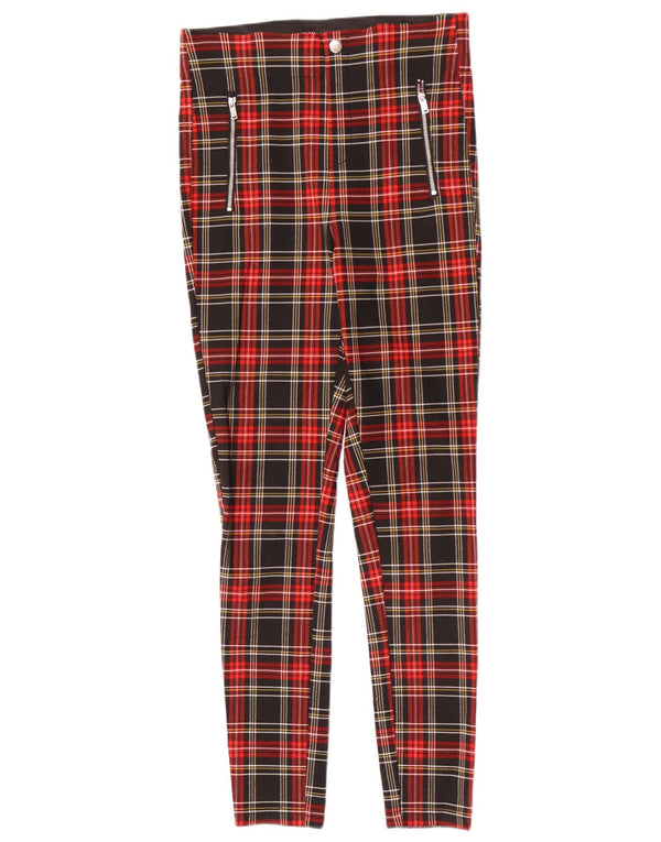 Zara Pantalon décontracté skinny pour femme Medium W28 L28 Viscose à carreaux rouge