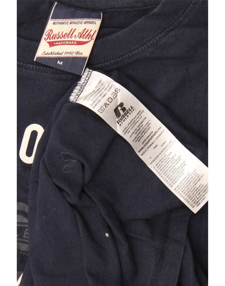 RUSSELL ATHLETIC Mens Graphic T-Shirt Top Medium Navy Blue Cotton