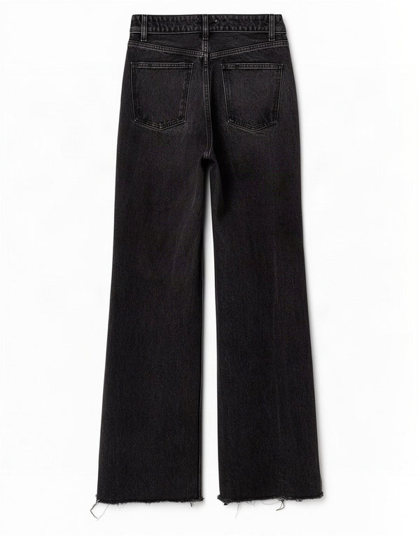 Zara Jean taille haute effet vieilli pour femme, jambe large, UE 38, petit W28 L33, gris