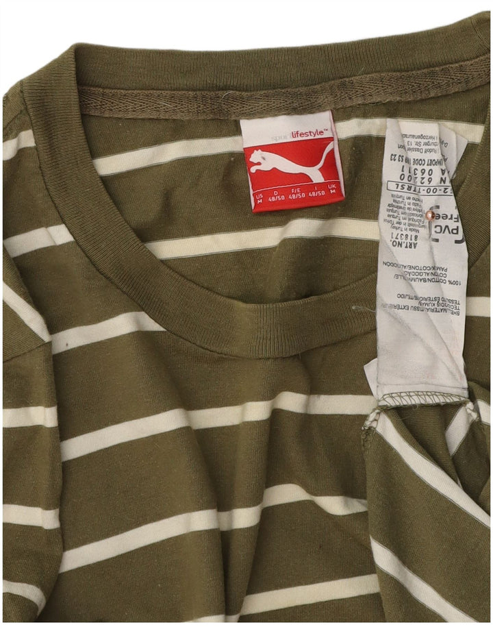 Puma T-Shirt Top Homme Kaki Rayé Coton Moyen