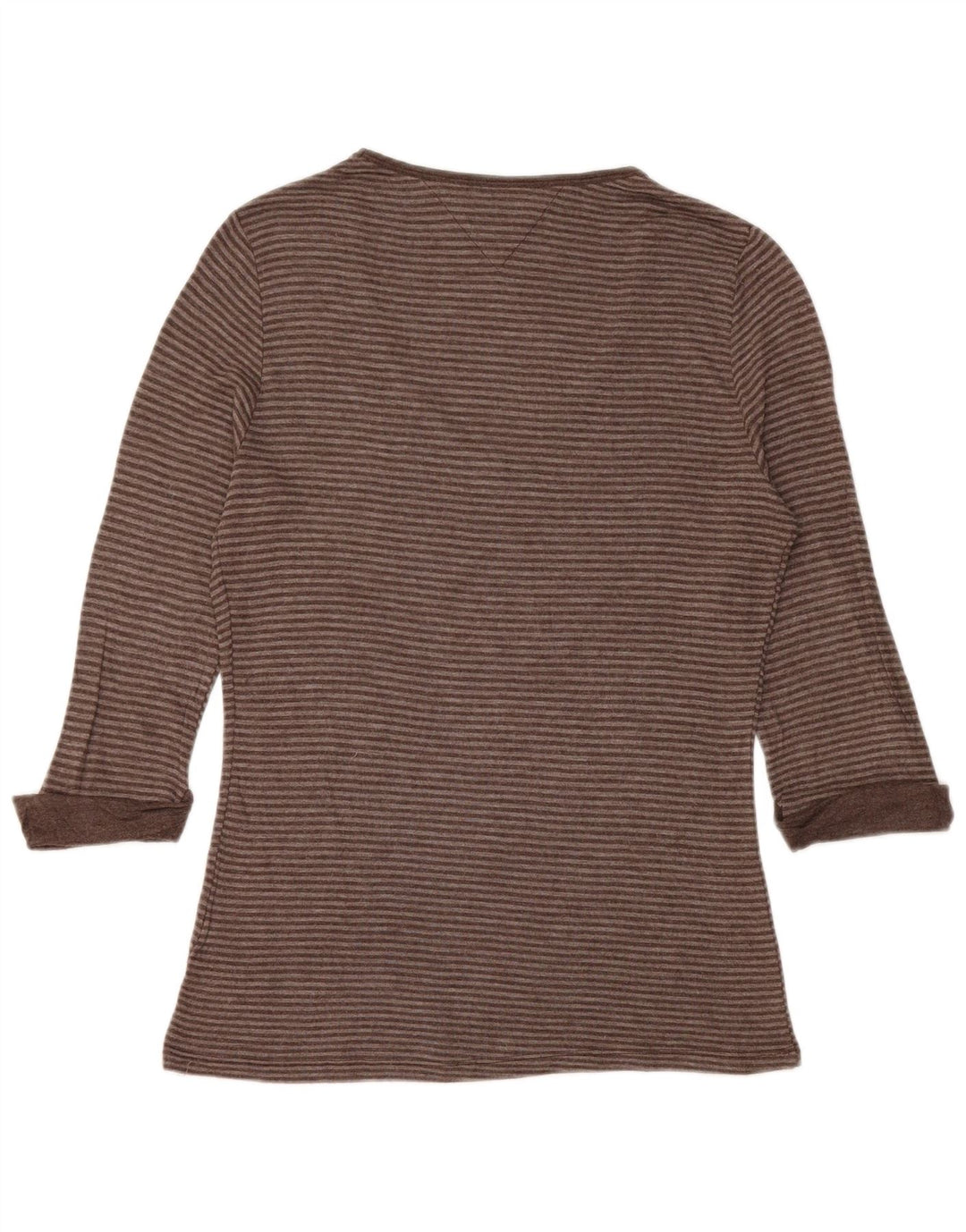 TOMMY HILFIGER Haut Femme Manches 3/4 UK 14 Large Marron Rayé