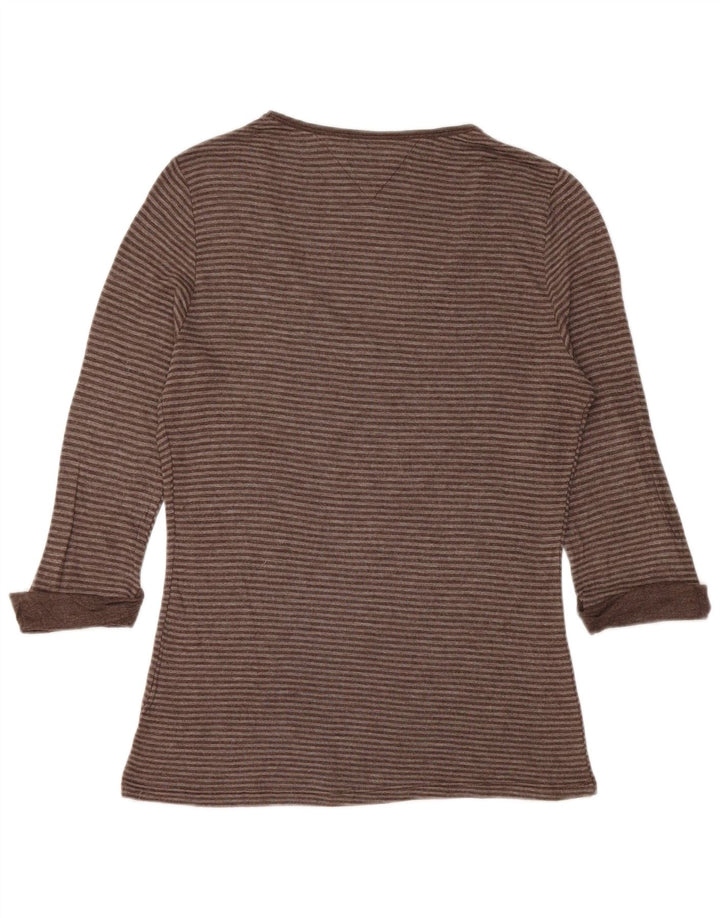 TOMMY HILFIGER Haut Femme Manches 3/4 UK 14 Large Marron Rayé