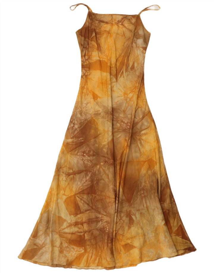 vintage Femmes Motif Abstrait Maxi Slip Robe IT 44 Soie Brun Moyen