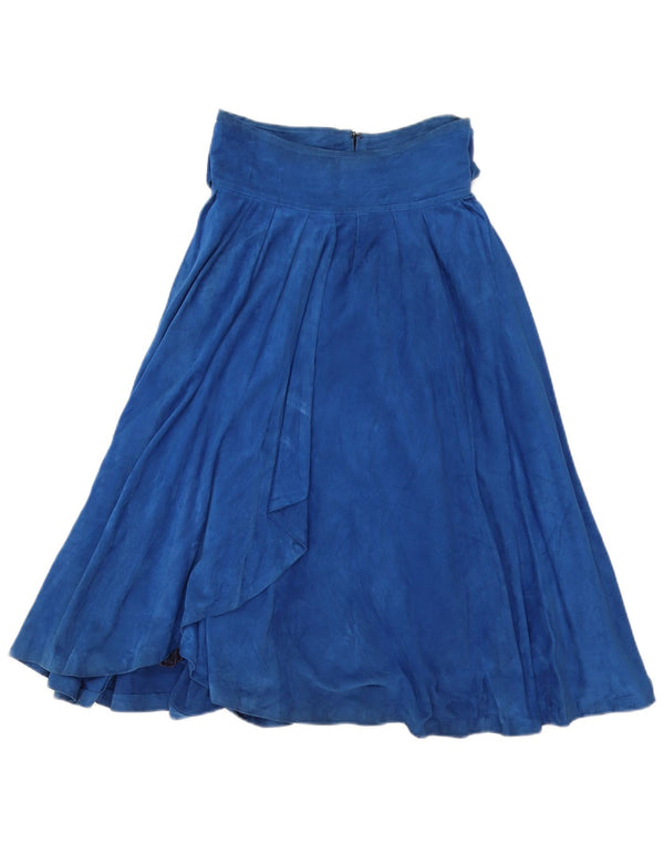 vintage Femme Daim A-Line Jupe IT 40 Petit W26 Cuir Bleu