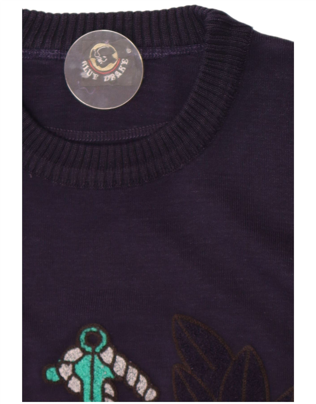Blue Drake Pull graphique à col rond pour homme Taille L Bleu marine