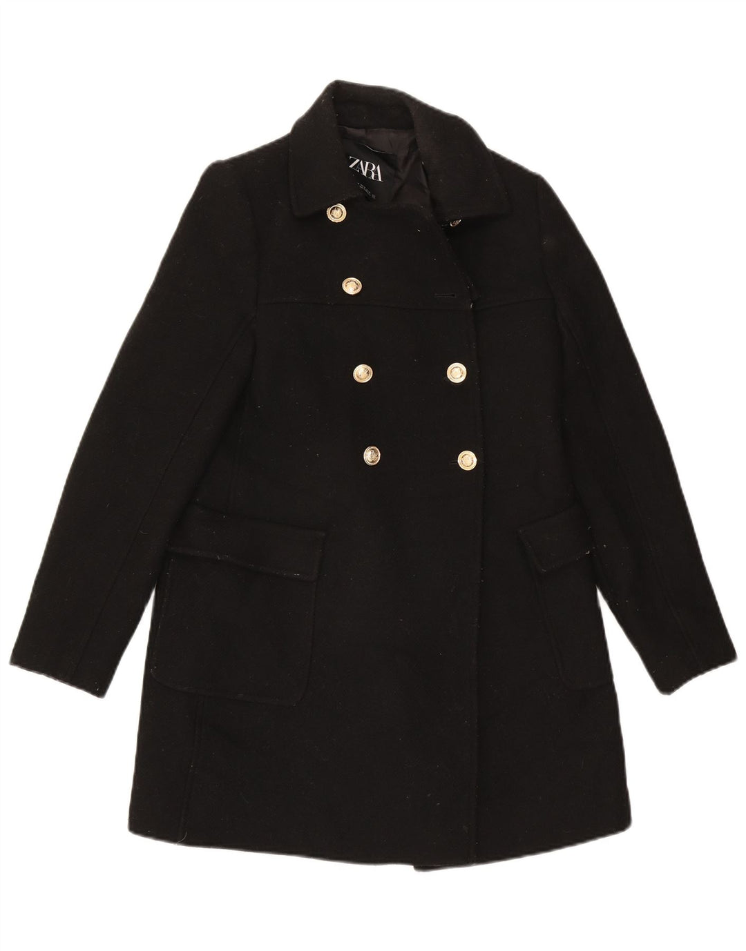 Zara Manteau croisé pour femme UK 6 XS Laine noire