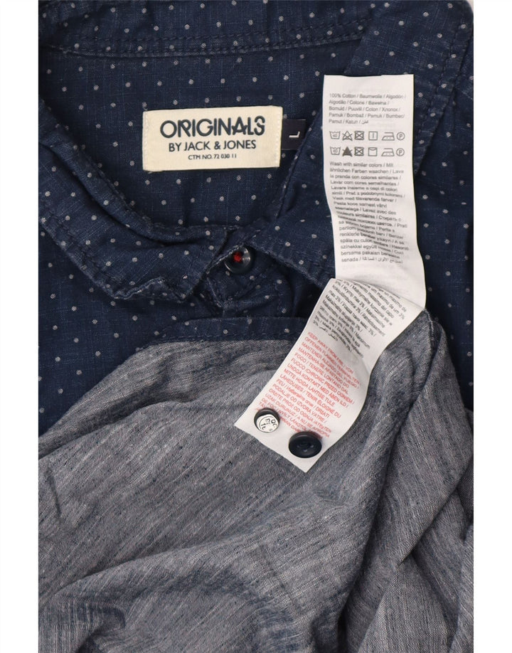 JACK & JONES Chemise Homme Large Bleu Marine à Pois Coton