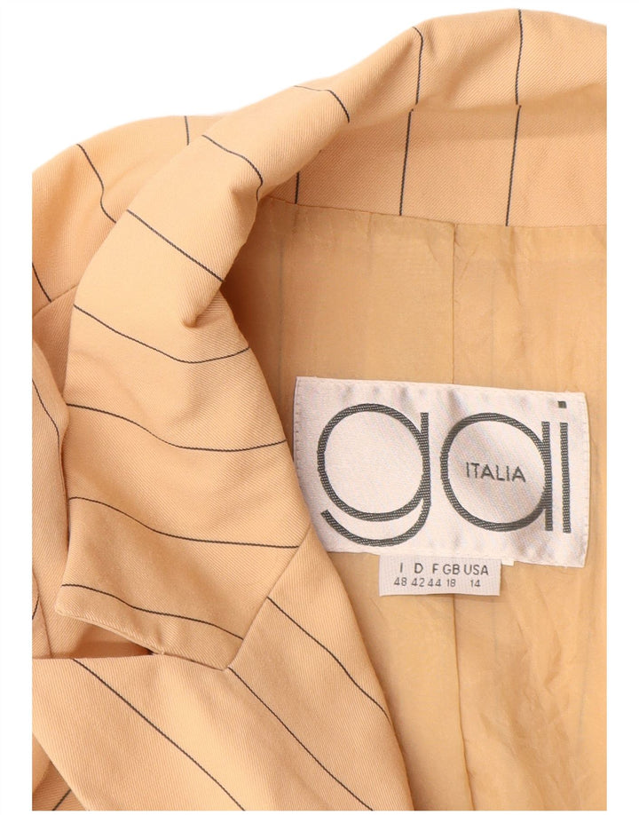 VINTAGE Femme Double Breasted Blazer Veste UK 18 XL Beige Pinstripe