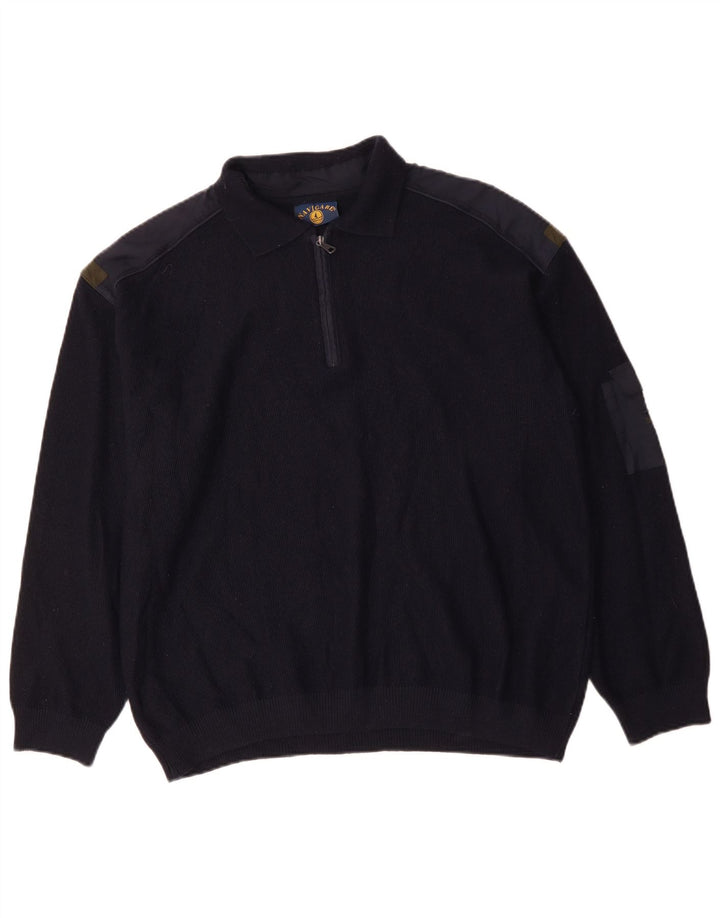 NAVIGARE Pull à col polo pour homme en laine mérinos bleu marine 2XL