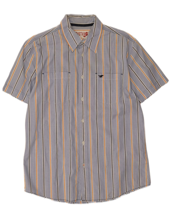 Mustang Chemise graphique à manches courtes pour homme en coton à fines rayures bleues