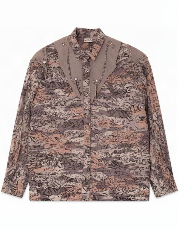 Chemisier chemise femme vintage EU 44 XL gris imprimé animal