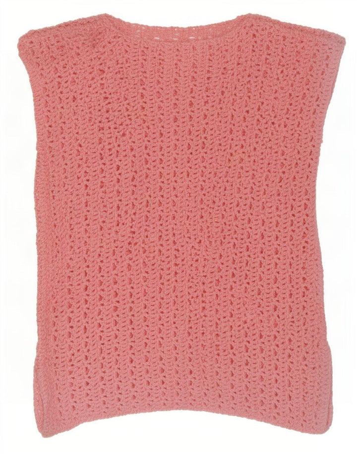 vintage Femmes Crochet Gilet Débardeur UK 12 Rose Moyen