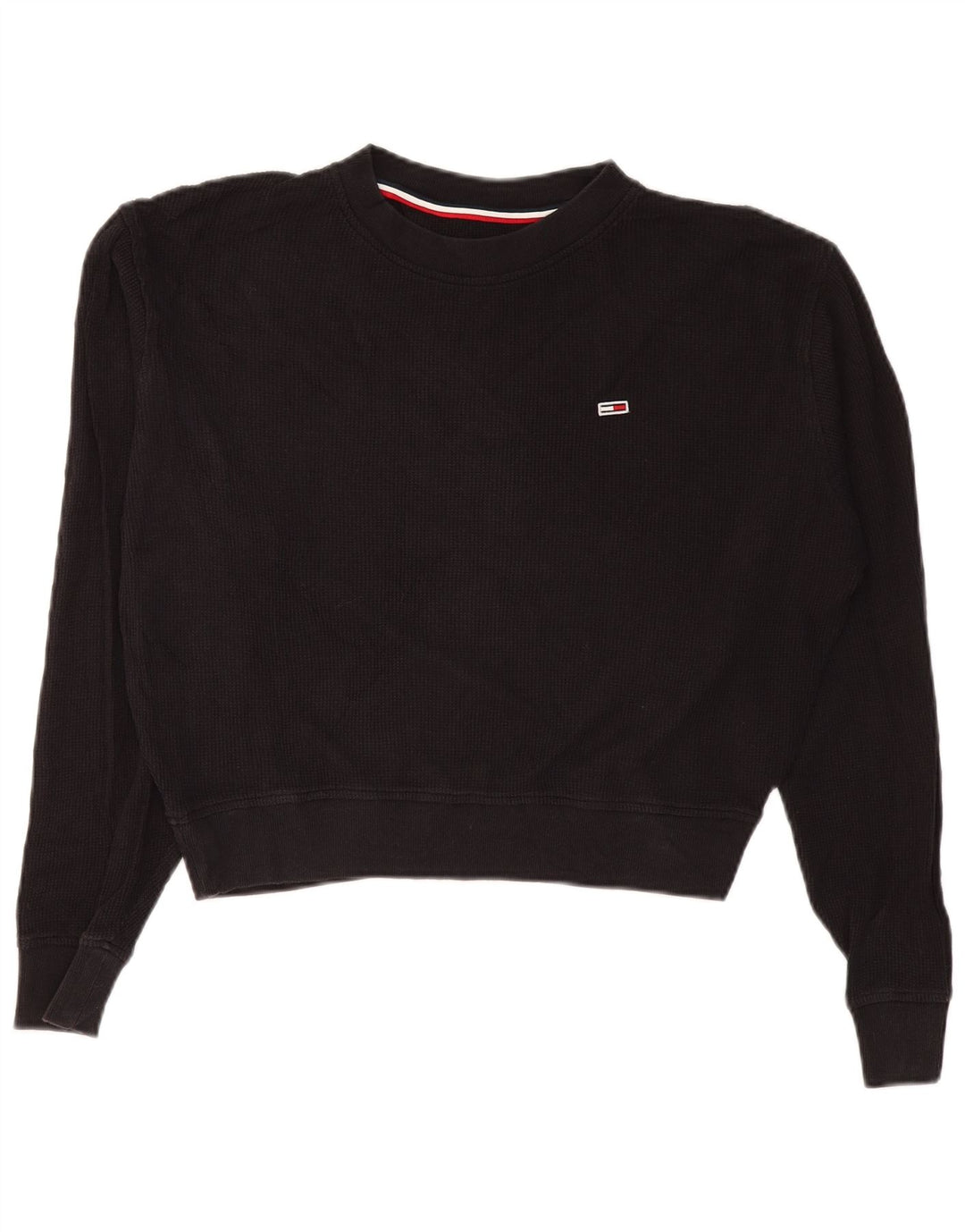 TOMMY HILFIGER Haut court surdimensionné à manches longues pour femme UK 10 Petit Noir