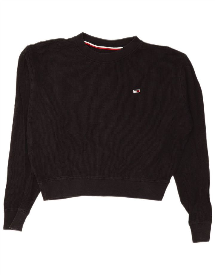 TOMMY HILFIGER Haut court surdimensionné à manches longues pour femme UK 10 Petit Noir