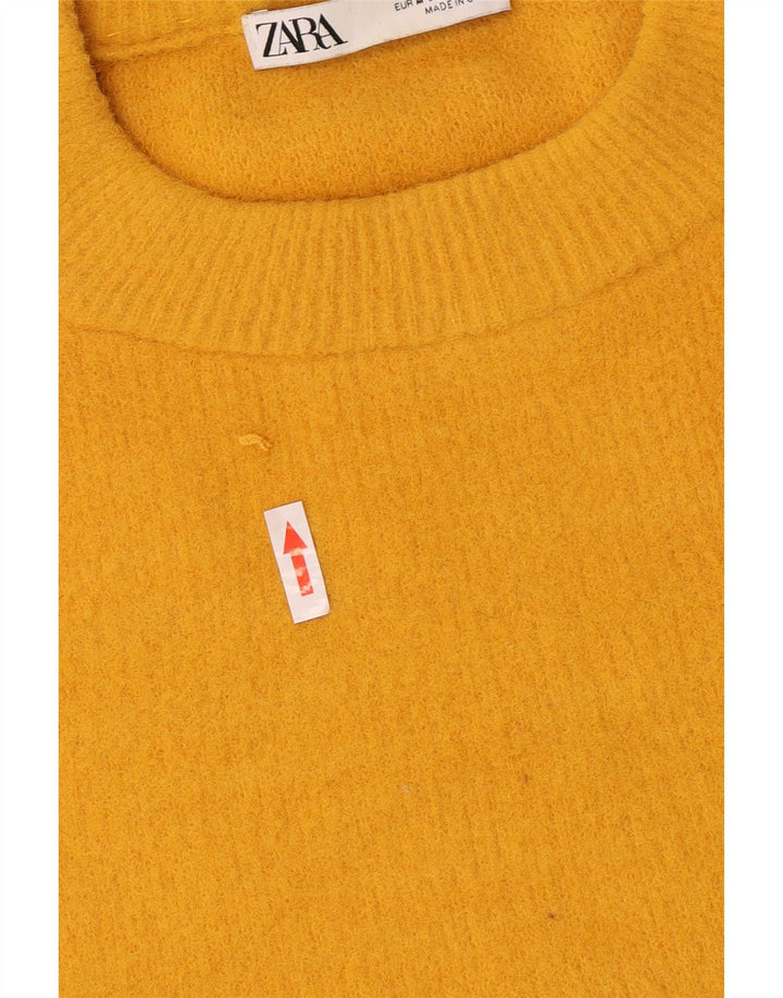 Zara Pull à col rond pour femme UK 14 Nylon jaune moyen