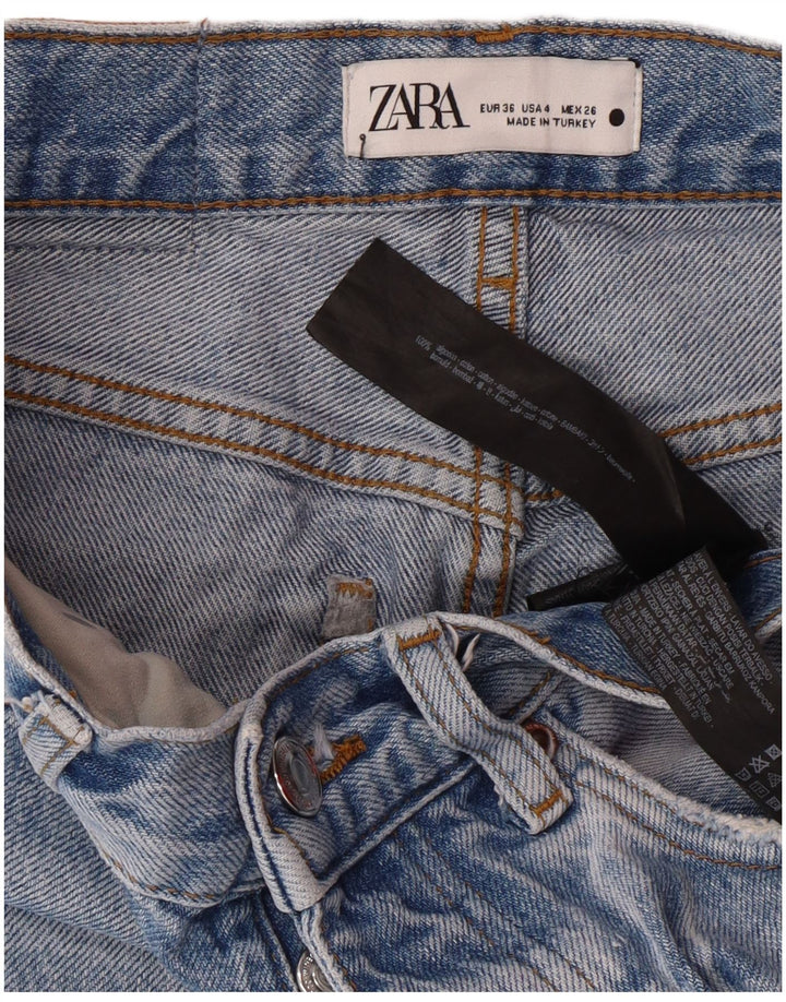 Zara Jean fuselé en détresse pour femme EU 36 XS W26 L27 Bleu Coton Grunge
