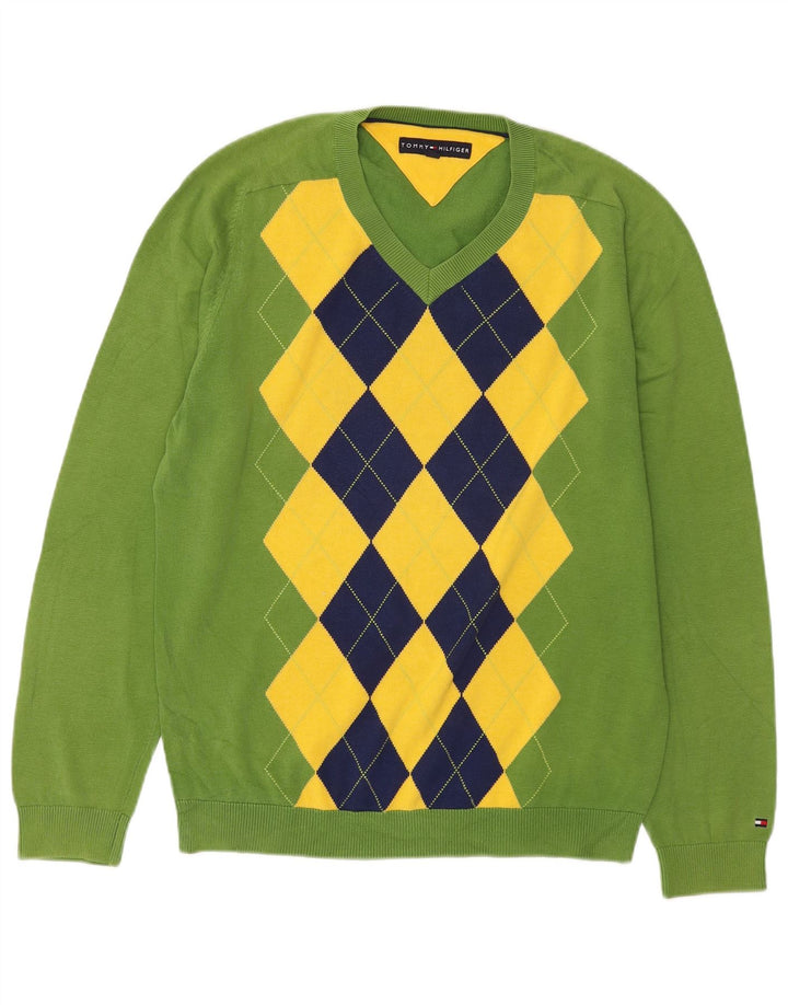 Tommy Hilfiger Pull col V Homme Vert Moyen Argyle/Diamant
