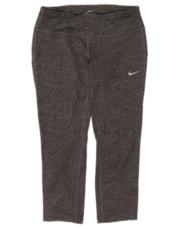 NIKE Femmes Dri Fit Capri Leggings UK 8 Petit Gris Animal Imprimé Polyester