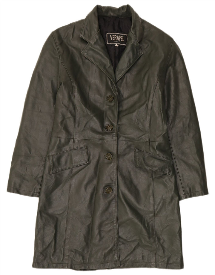 manteau en cuir femme vintage UK 14 Cuir kaki moyen