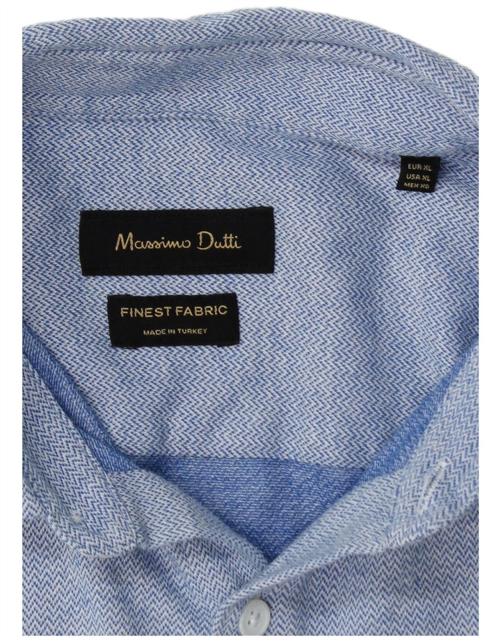 MASSIMO DUTTI Chemise Homme XL Bleu Chevron Coton